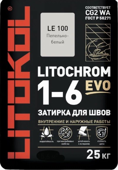 Litokol Litochrom 1-6 EVO Цементная затирка для плитки 1-6 мм, 25 кг.