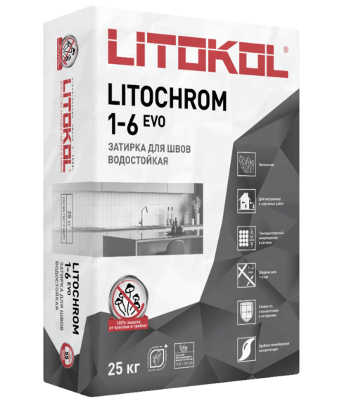 Litokol Litochrom 1-6 EVO Цементная затирка для плитки 1-6 мм, 25 кг.