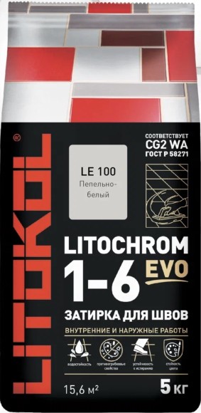Litokol Litochrom 1-6 EVO Цементная затирка для плитки 1-6 мм, 5 кг.