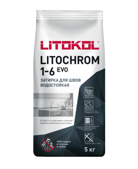 Litokol Litochrom 1-6 EVO Цементная затирка для плитки 1-6 мм, 5 кг.