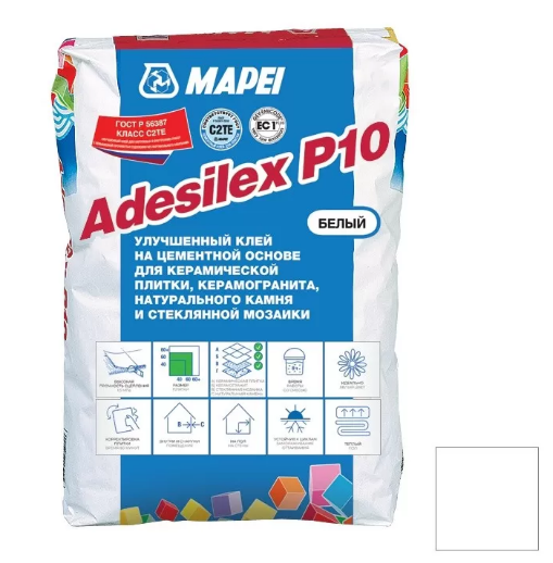 Mapei Adesilex P10 Клей цементный для плитки и мозаики Белый, 25 кг.