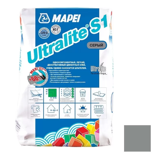 Mapei Ultralite S1 Клей цементный для плитки, 15 кг. Mapei Ultralite S1 Клей цементный для плитки, 15 кг.
