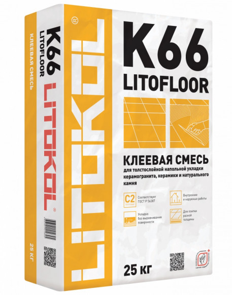 Litokol Litofloor K66 Клей для напольной плитки и керамогранита, 25 кг.