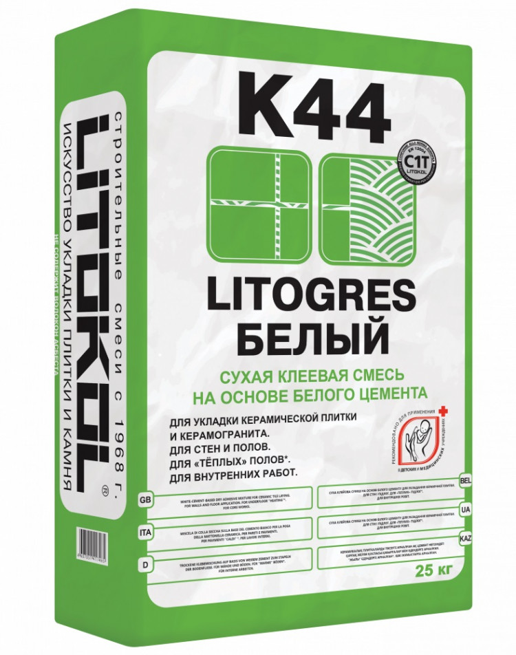 Litokol Litogres K44 Белый Клей для керамической плитки и керамогранита .