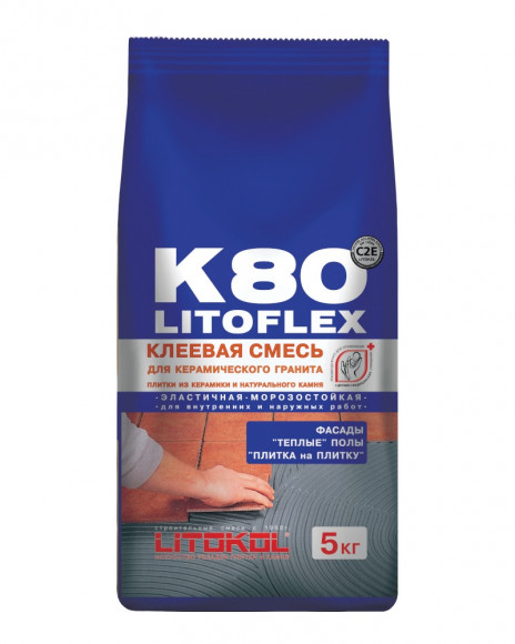 Litokol Litoflex K80 Клей для керамической плитки и керамогранита, 5 кг.