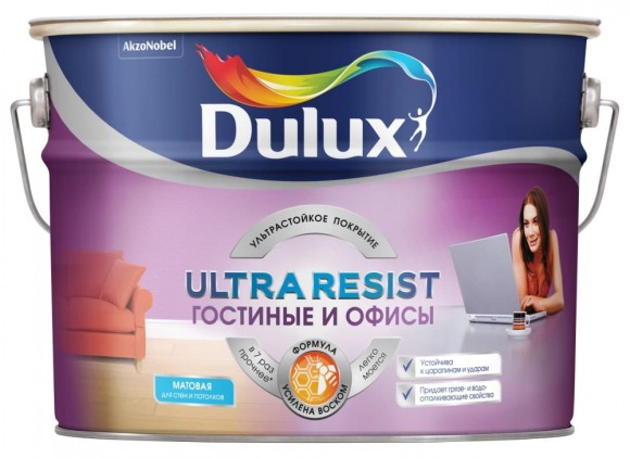 Dulux Ultra Resist Гостиные и Офисы краска интерьерная, усилена воском, матовая, база BW.