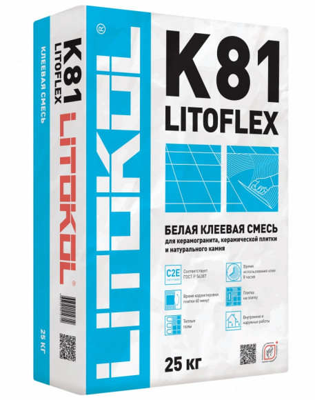 Litokol Litoflex K81 Клей для плитки и керамогранита, Белый 25 кг.