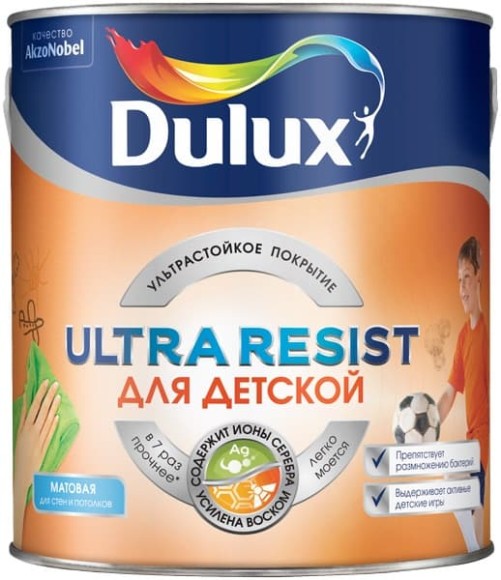 Dulux Ultra Resist для Детской краска для стен и потолков с ионами серебра, матовая, база BW.