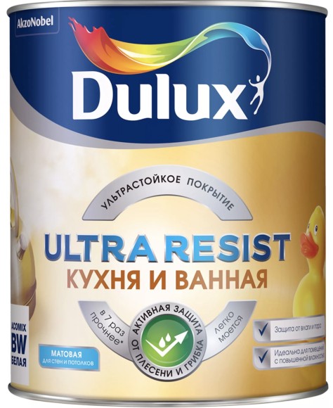 Dulux Ultra Resist Кухня и Ванная краска с защитой от плесени и грибка, полуматовая, база BW.