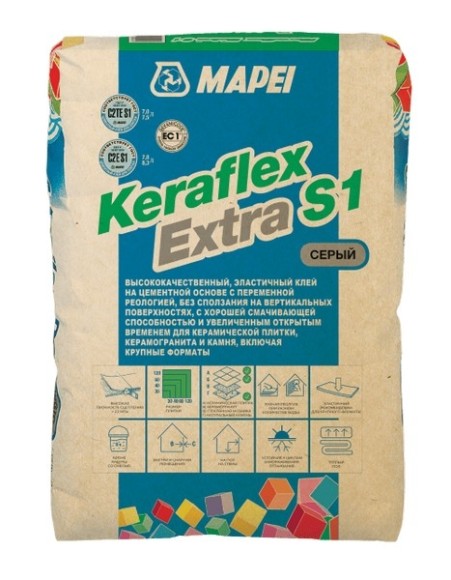 Mapei Keraflex Extra S1 Клей цементный для плитки и камня, 25 кг. Mapei Keraflex Extra S1 Клей цементный для плитки и камня, 25 кг.