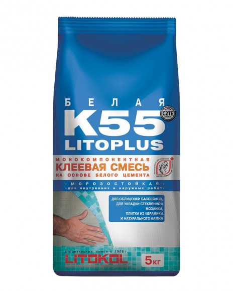 Litokol Litoplus K55 Клей для стеклянной мозаики и плитки, Белый 5 кг.