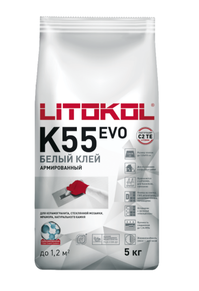 Litokol Litoplus K55 Клей для стеклянной мозаики и плитки, Белый 5 кг.