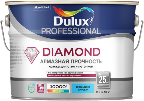 Dulux Diamond Алмазная Прочность краска для стен и потолков, износостойкая, матовая.