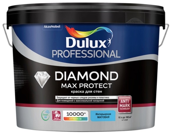 Dulux Professional Diamond Max Protect краска для стен износостойкая, матовая, база BW, 2,5 л.
