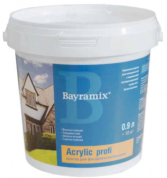 Bayramix Acrylic Profi Краска акриловая для фасадов и интерьеров, 0,9 л.