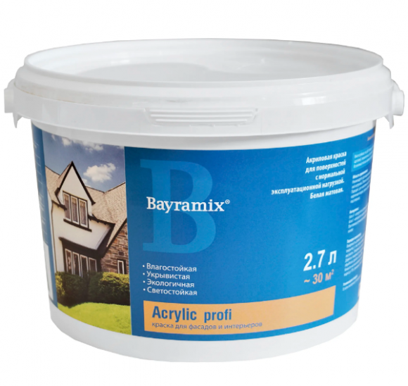 Bayramix Acrylic Profi Краска акриловая для фасадов и интерьеров, 2,7 л.