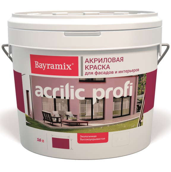 Bayramix Acrylic Profi Краска акриловая для фасадов и интерьеров Белая, 16 л.