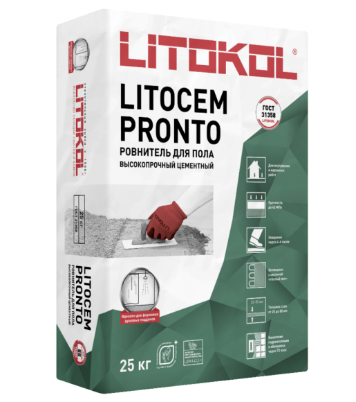 Litokol Litocem Pronto Смесь для выравнивания пола 20-80 мм, 25 кг.