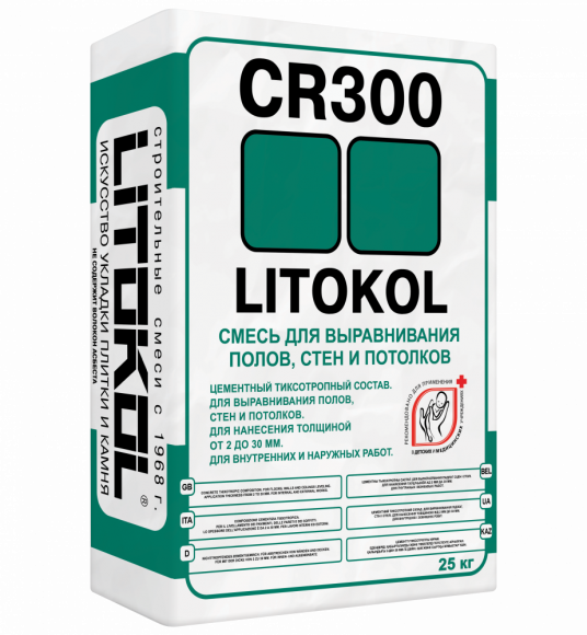 Litokol CR300 Штукатурка цементная выравнивающая 2-30 мм, 25 кг.