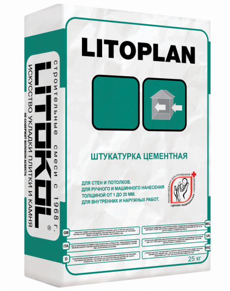 Litokol Litoplan Штукатурка цементная выравнивающая 1-20 мм, 25 кг.