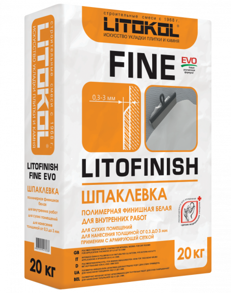 Litokol Litofinish Fine Evo Шпаклевка полимерная 0,3-3 мм, Белый 20 кг.