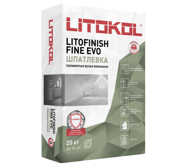 Litokol Litofinish Fine Evo Шпаклевка полимерная 0,3-3 мм, Белый 20 кг.