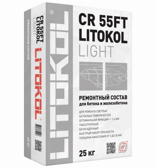 Litokol CR55FT Light Ремонтная смесь для бетона 5-30 мм, Светло-серый 25 кг.