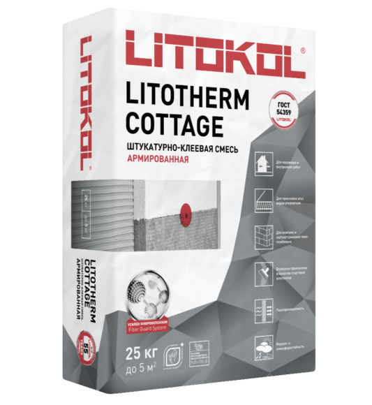 Litokol Litotherm Cottage Клей-штукатурка фасадная для утеплителя, 25 кг.