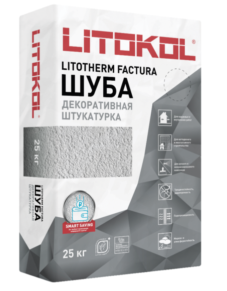 Litokol Litotherm Factura Фасадная штукатурка декоративная Шуба, зерно 2,5 мм, Белый 25 кг.