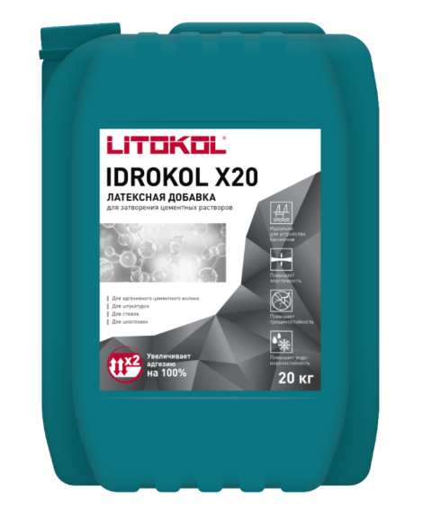 Litokol Idrokol X20-М Добавка латексная для цементных растворов, 20 л.